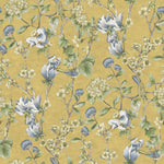 W1366601H Timeless and elegant floral bird trail in ochre on heavyweight wallpaper.