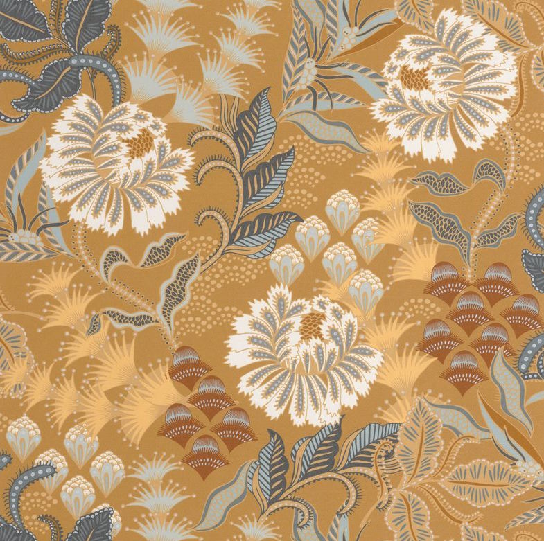 ND89282248cd Gorgeous ochre vintage floral with beautiful leaves on paste the wall designer wallpaper.