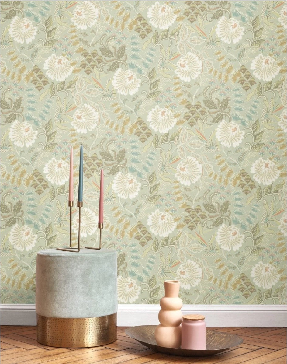 ND89287530cd Gorgeous vintage floral with beautiful leaves on paste the wall designer wallpaper.