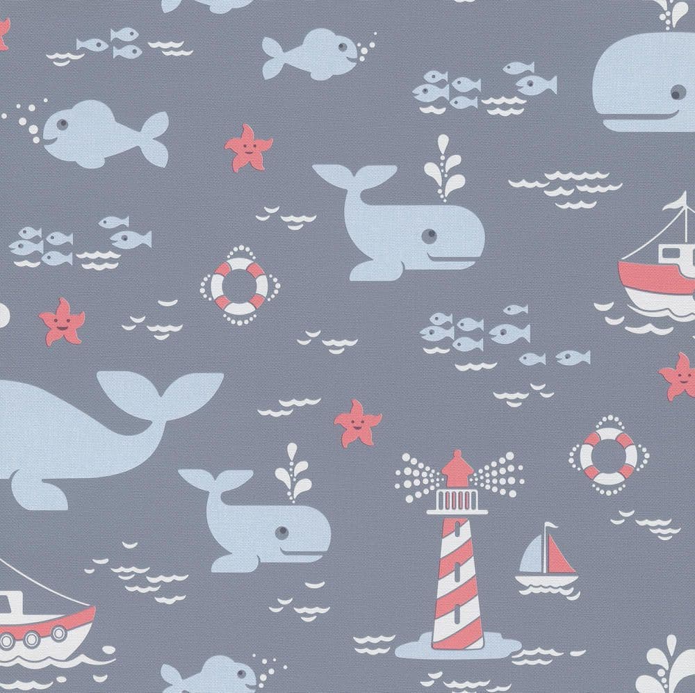 NLL327707g Fun kids sea life design in lue, white and red tones with gorgeous sea life animals, boats and light houses. Paste the wall vinyl.