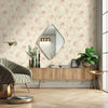 VHM9588670vy Beautiful trailig floral sprig in blush pink and metallic gold on heavyweight Italian vinyl.