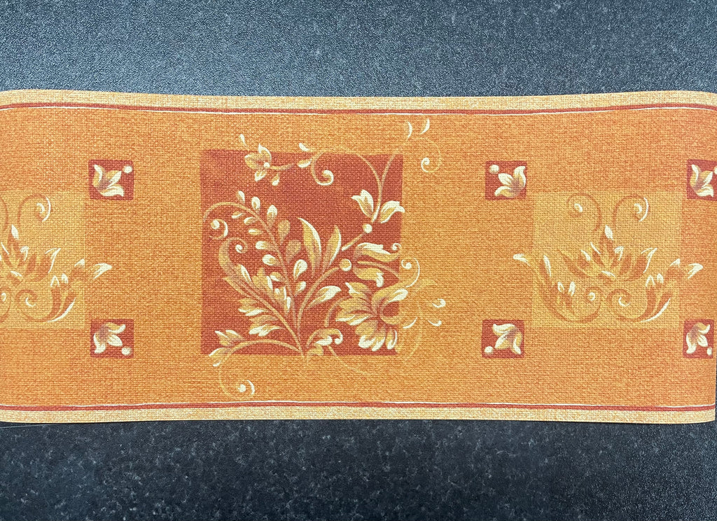 Border v.184.07 Gorgeous wide wallpaper border with beautiful orange and terracotta tones. 17.7cm x 5m long.