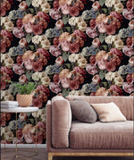 n15466708r Fabulous statement feature floral in beautiful red, pink and peach tones on a gorgeous matt background. Paste the wall vinyl.