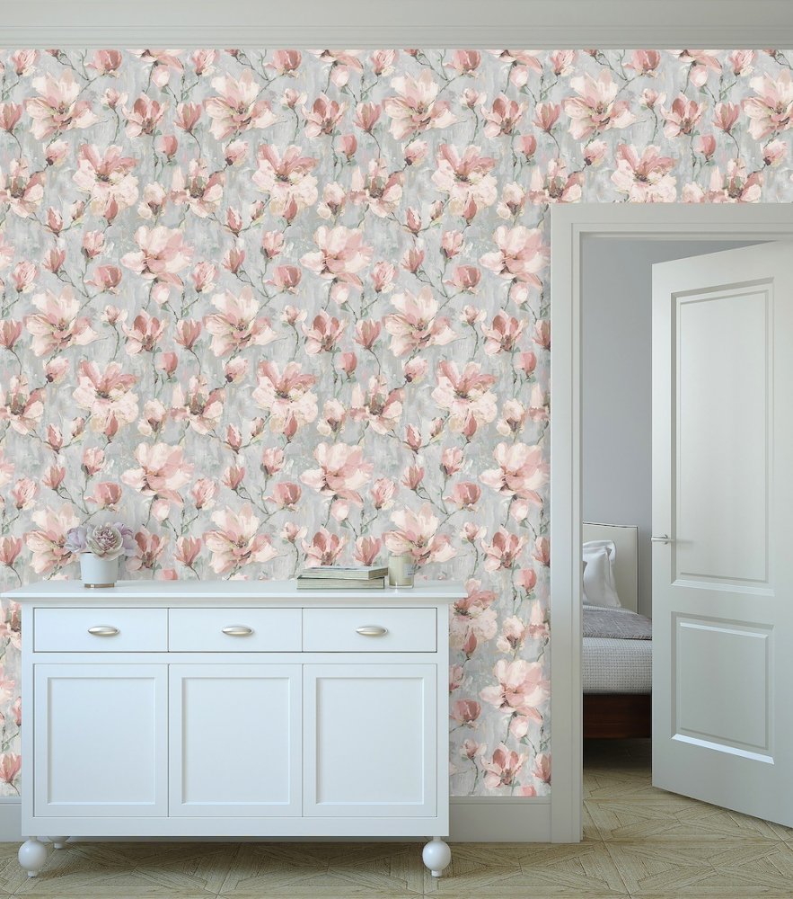 n19877503g Fabulous 'painted effect' floral on a gorgeous textured paste the wall vinyl.