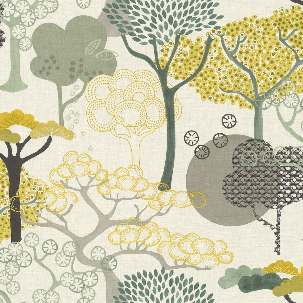 n53955943r Stunning abstract tree design in green and ochre tones on a matt background. Paste the wall vinyl.