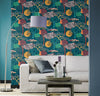 n53977967r Stunning abstract tree design with beautiful colours on a petrol blue background. Paste the wall vinyl.