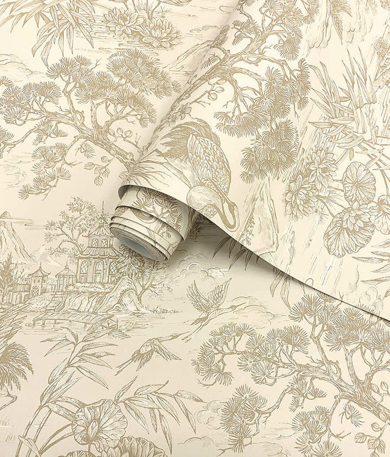 n9172200h Beautiful and delicate toile design in gorgeous cream and soft gold. High quality paste the wall wallpaper.