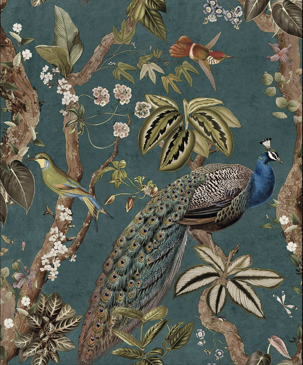 n9177742H Stunning floral peacock design on a trendy and stylish taupe background. Easy to hang paste the wall high quality wallpaper.