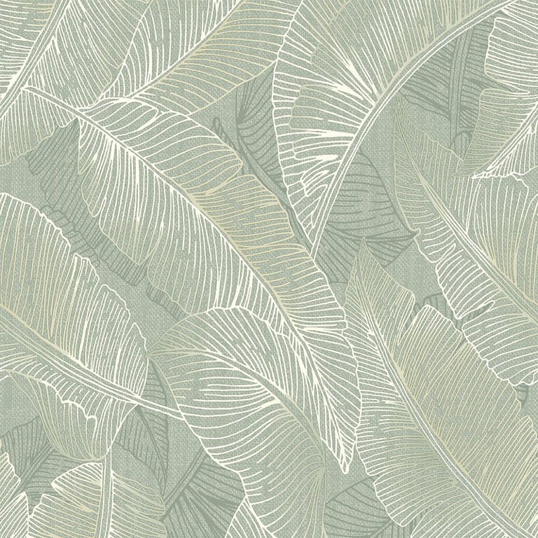 v215540b Stunning sweeping leaf motif in green on textured vinyl.