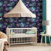 w92377804a Beautiful enchanting forest design in beautiful shades of purple and blue. Perfect for a fun and magical feature wall.
