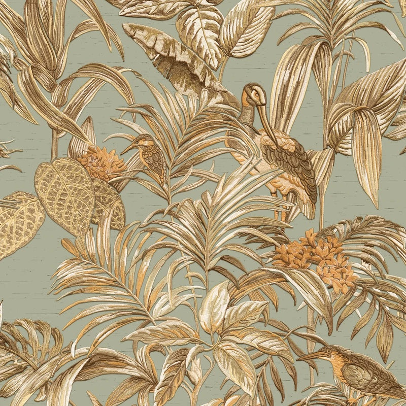 Nde12055017d Beautiful tropical bird and leaf pattern on luxurious paste the wall vinyl.