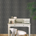 b3700904g Ethnic-inspired textured damask wallpaper with glitter highlights.