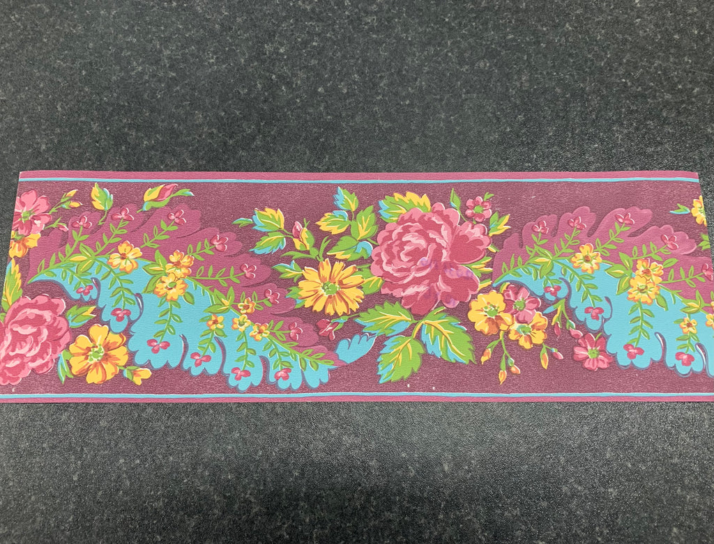 Border 12056710 Beautiful purple floral trail with gorgeous tones of blue, green and yellow. 13.4cm x 5m long.