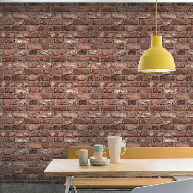 n2811901g Fabulous 'easy-hang', paste the wall, vinyl. '3D' brick effect in rustic red.