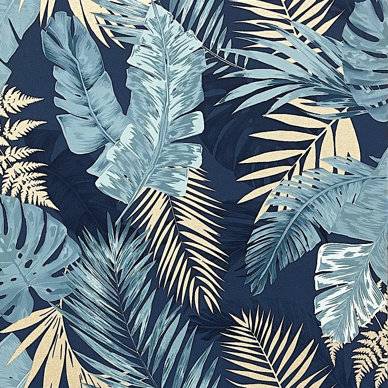 v29777203a Fabulous tropical leaves in rich blues, navy and gold.