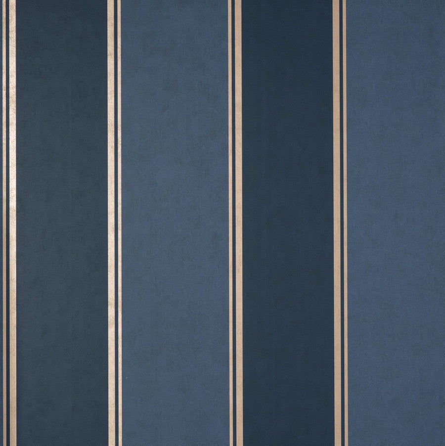 nm177708c Beautiful navy blue and gold wide stripe. This fabulous design is taken from the archive collection, with designs dating from the past 100 years, reinvented to reflect contemporary tastes. Stunning paste the wall designer wallpaper.