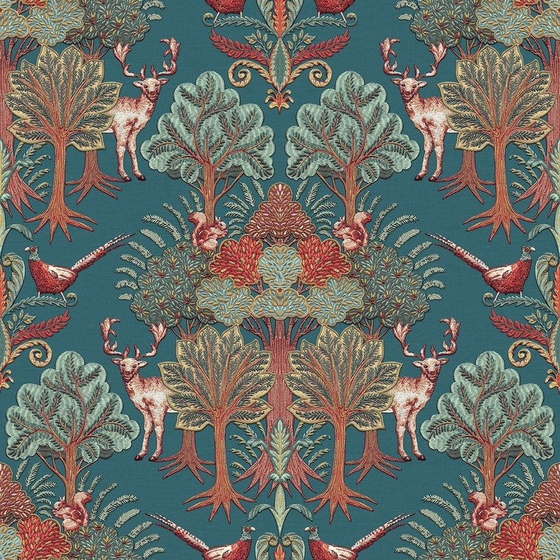 ntp42277305d Gorgeous and elegant nordic inspired forest scene. Beautiful embroidered effect vinyl. Easy tGorgeous and elegant nordic inspired forest scene in petrol blue. Beautiful embroidered effect vinyl. Easy to hang and paste the wall.o hang and paste the wall.