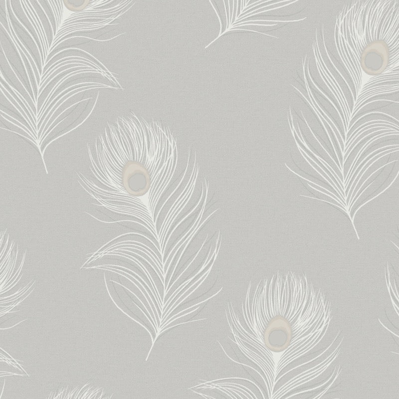 vh3600241h Beautiful peacock floating feather design in grey. Stunning heavy weight Italian vinyl.