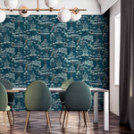 w92355105m Beautiful emerald green Oriental Oasis design with overlapping trees and delicate birds throughout on smooth heavyweight wallpaper.
