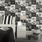wm130042c Beautiful black and white floral collage wallpaper.