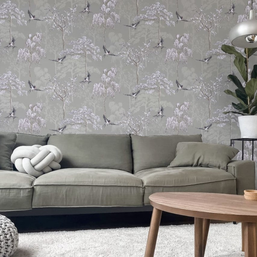 JOBLOT908105x2 Job Lot of 2 rolls. €10 per roll when you take all rolls. Were €25 per roll. *Online offer only. No returns available on special offer job lots. Fabulous grey Japanese garden wallpaper.