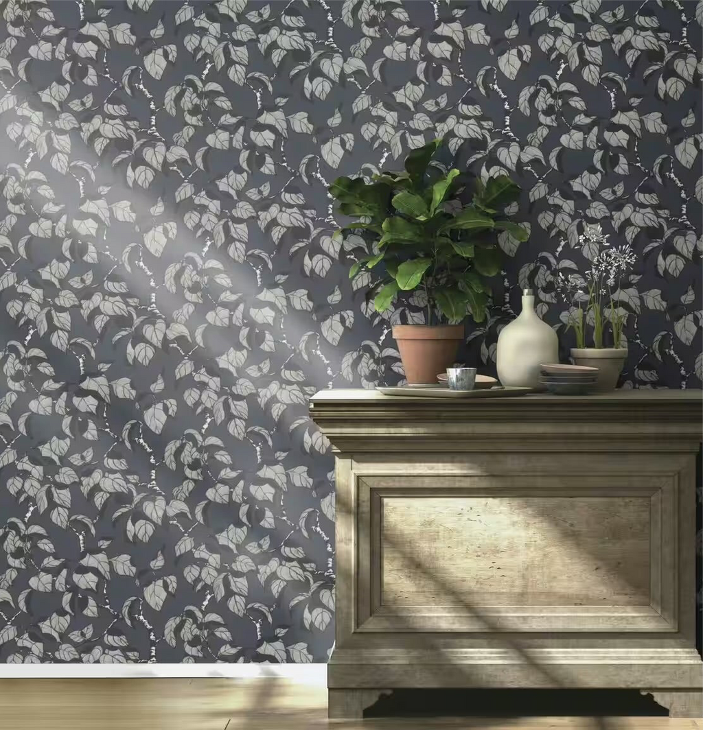 nv69200204r Gorgeous charcoal matt background with a beautiful flowing leaf trail. Paste the wall vinyl.