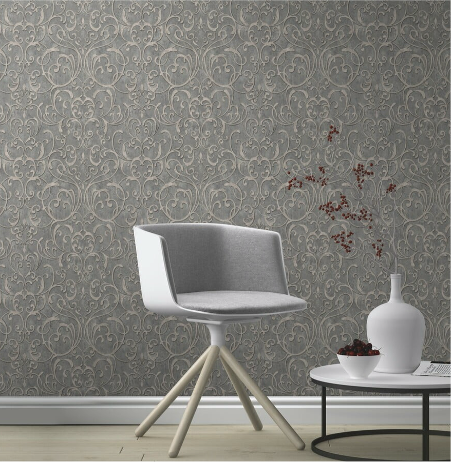 n65100621r Beautiful ornamental damask pattern in grey on paste the wall vinyl.