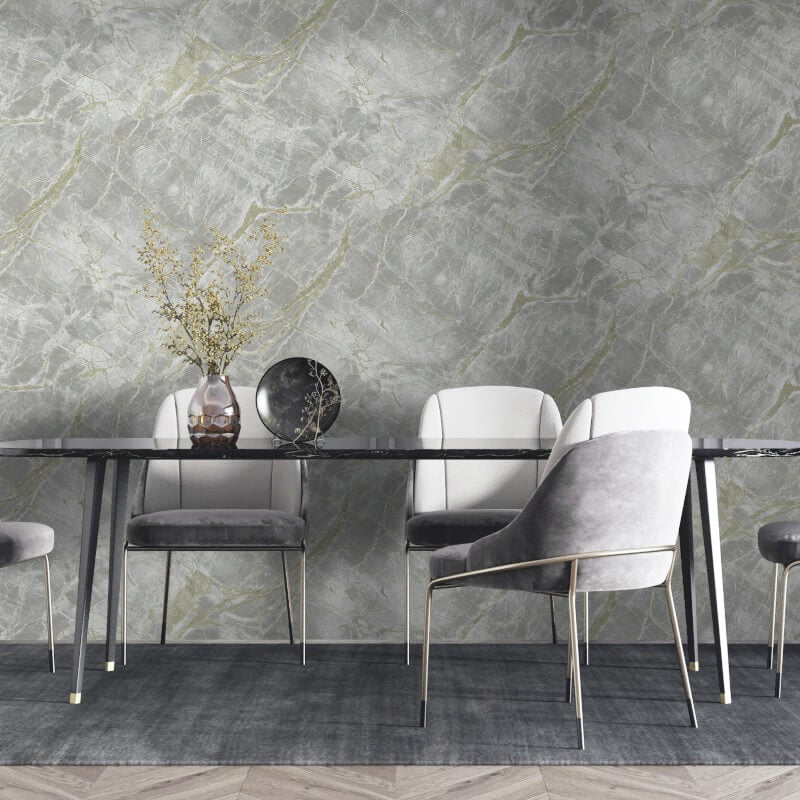 N3620083H Stunning grey textured marble with beautiful gold metallic detail. Paste the wall vinyl. Easy to hang and washable.