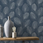 nv69977203r Fabulous silver flowing feather on a beautiful navy background. Paste the wall vinyl.