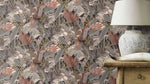 nv68700842r Beautiful large exotic leaf motif in gorgeous tones of grey, green and brown on a deep anthracite background.