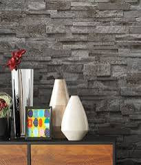 v023600340e Fabulous 3D stone brick effect vinyl wallpaper in on trend charcoal black. Paste the wall vinyl.