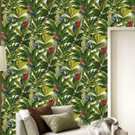 wa1111502g Fabulous and funky tropical rainforest design with beautiful parrots.