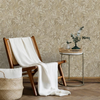 nv20422801g Beautiful trailing willow leaf design with gorgeous soft metallic highlights on a textured taupe background.