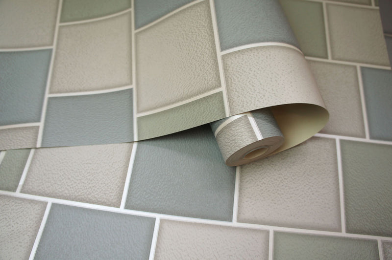 T8977352H Gorgeous tile on the roll contour in gorgeous green and blue tones. Perfect for kitchens and bathrooms. Fully washable.