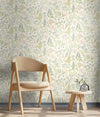W1322661H Beautiful botanical floral motif in soft cream with soft pink. Heavyweight wallpaper.