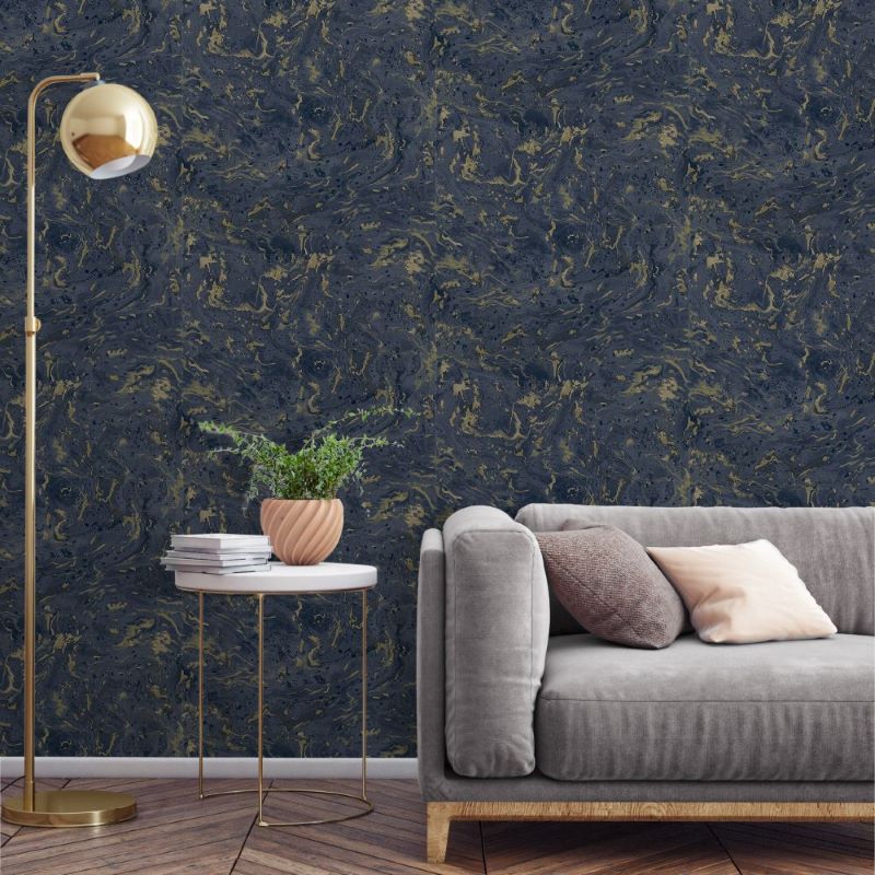 NA5377109g Fabulous navy marble with gold detail on paste the wall vinyl.