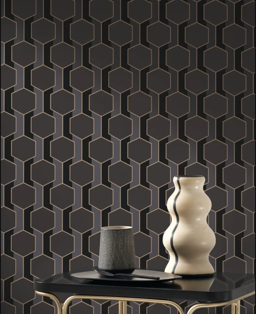 ND89309875cd Fabulous and trendy geometric pattern with subtle metallic detail. ***PLEASE NOTE: This wallpaper is a special order product and therefore delivery will take approx. 10 working days.