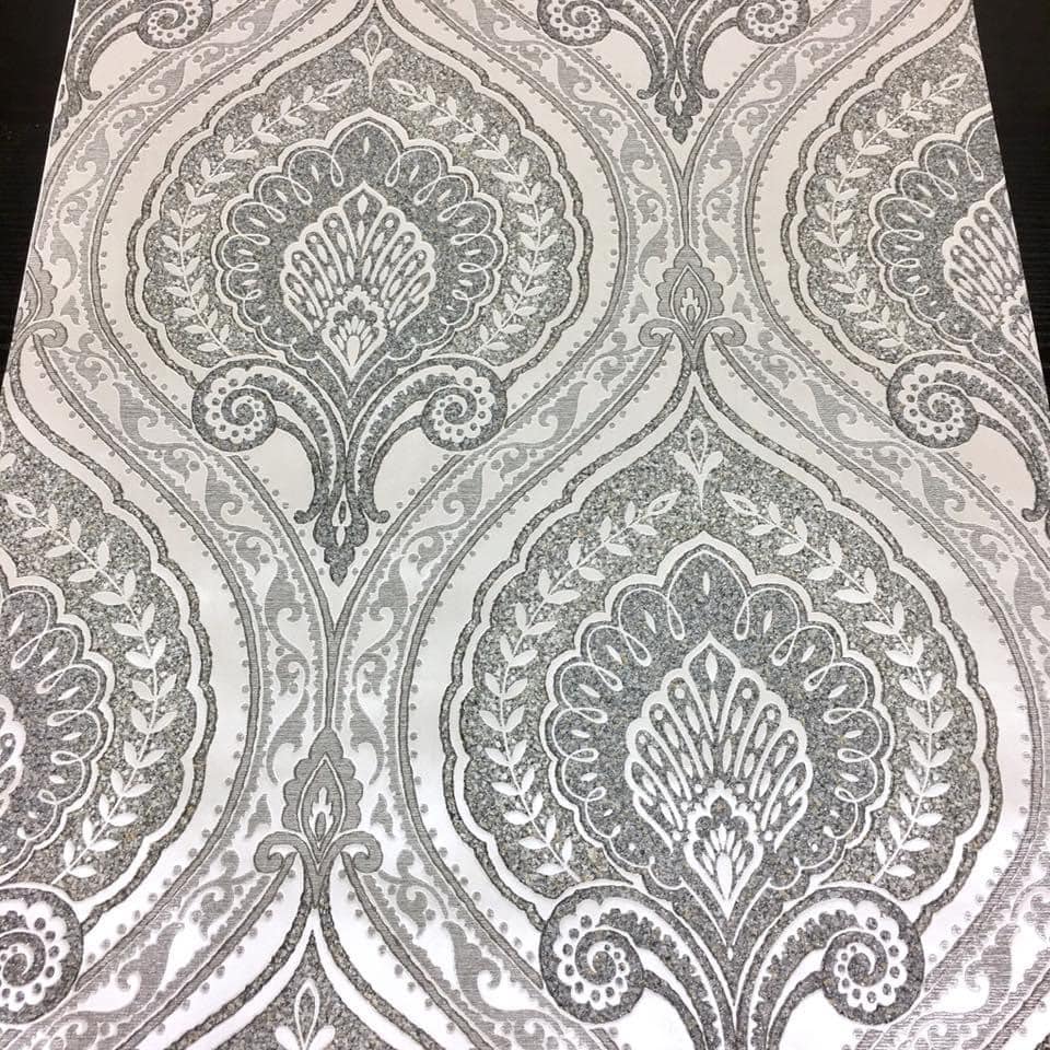 NJC3000095di Beautiful Moroccan inspired damask pattern with gorgeous 'granite effect' detail in green and gold tones. Paste the wall vinyl. Excellent quality and easy to hang.