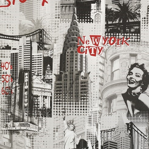 w150045P Fabulous New York and Marilyn Monroe scene vinyl in sepia tones with red writing.