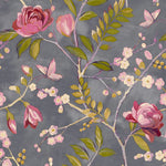 w19799001g Beautiful vintage 'hand-painted' effect wallpaper with a beautiful pink rose floral trail on a deep charcoal background.