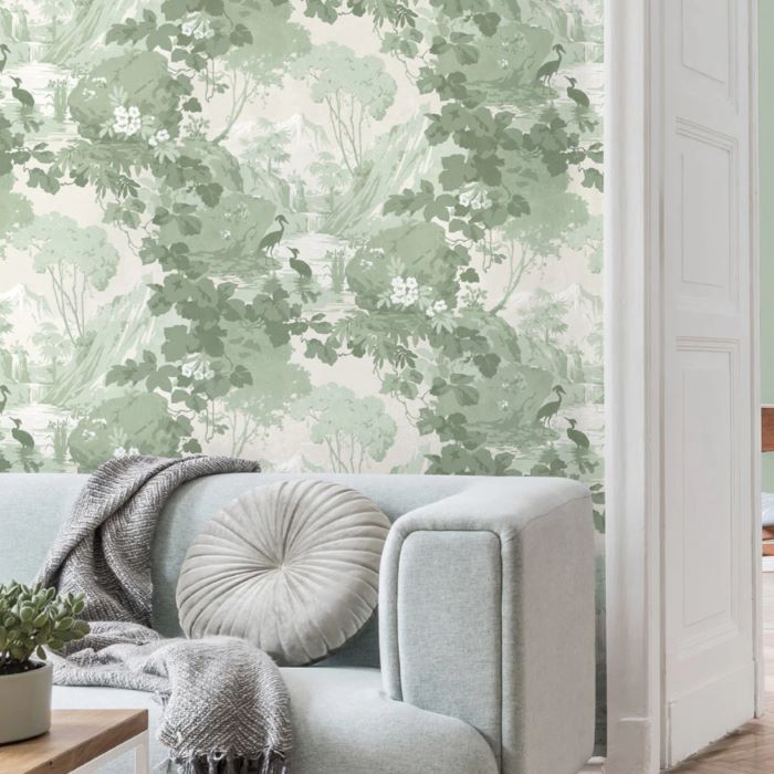 nm165579c Beautiful delicate landscape featuring gorgeous trees and birds. This fabulous design is taken from the archive collection, with designs dating from the past 100 years, reinvented to reflect contemporary tastes. Stunning paste the wall designer wallpaper.