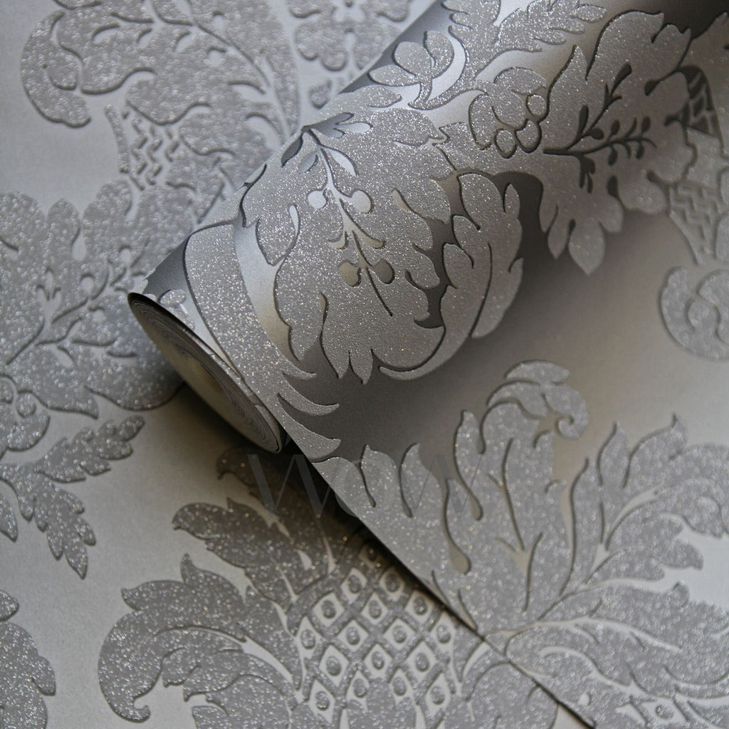 UK1043005PT Gorgeous deep grey damask with gorgeous glitter detail. Paste the wall.