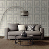 VH730082B. Gorgeous large scale geometric squares in off white and metallic silver. Supreme quality heavy weight vinyl.