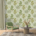 w28355876r Fabulous green willow woodland tree design with gorgeous flying birds.