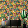 w9166190H Fabulous and striking tropical design in ochre with exotic and quirky animals, birds and plants.