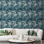 nv17077705g Fabulous blue palm leaf design. Paste the wall vinyl.
