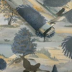 w1377491H Stunning and elegant swan lake design with beautiful foliage and trees in gorgeous navy and ochre shades. Heavy weight wallpaper.