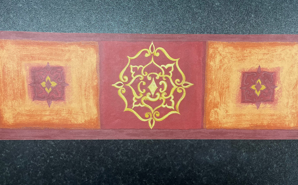 Border 29144 Gorgeous red, gold and terracotta border. 13.3cm x 5m long.