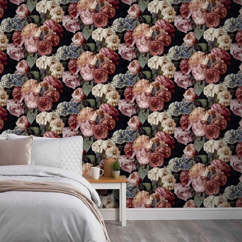 n15411708g Beautiful floral motif in gorgeous red and pink tones on a deep matt background. Paste the wall vinyl.