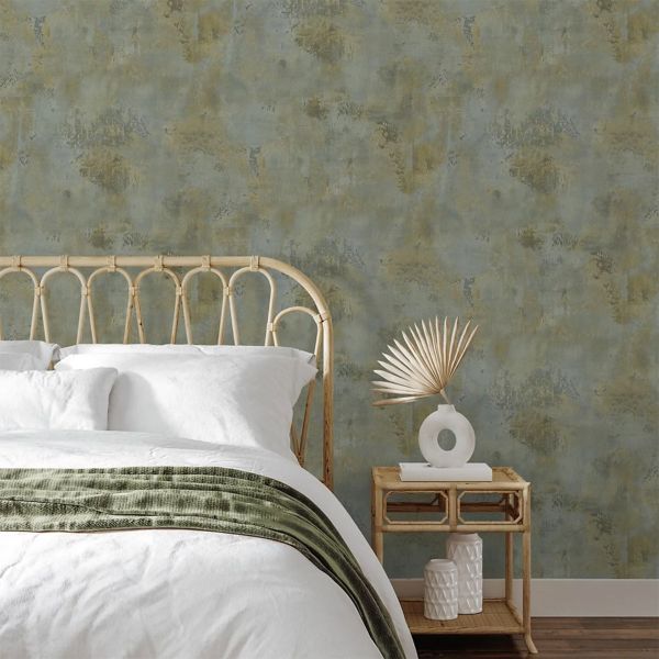 nv18655405g Stylish and modern galvanised concrete design in green and blue tones. Gorgeous textured paste the wall vinyl.